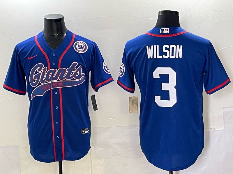 Men 2025 New York Giants #3 Wilson Blue Joint Name Nike Limited NFL Jersey style 06->new york giants->NFL Jersey